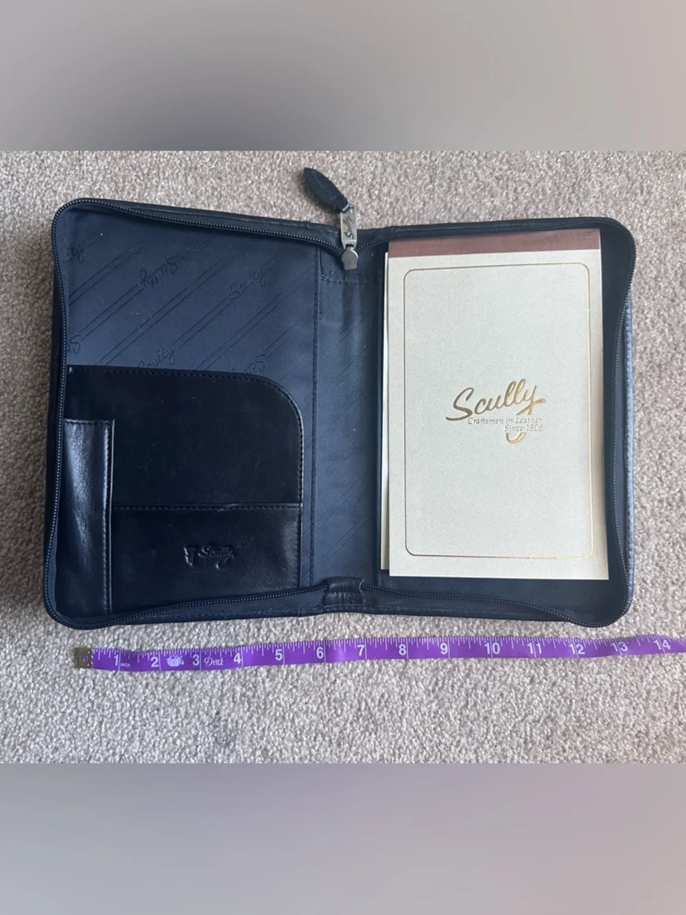 Vintage Scully Black Leather Zip Portfolio Organizer (READ description)